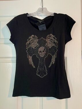 Phillip Plein Women's T-Shirt Crystal Cross+Skull+Wings XL - NWT